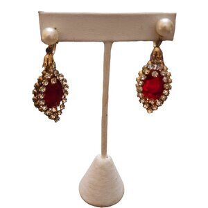 Fabulous Signed CARNEGIE Double Sided Glass and Rhinestone Clip Earrings (A4609)